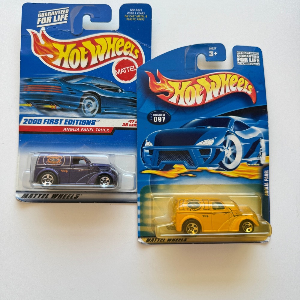 Hot Wheels Anglia Panel Truck Lot 2000 First Editions Purple 2001 Yellow 077 097